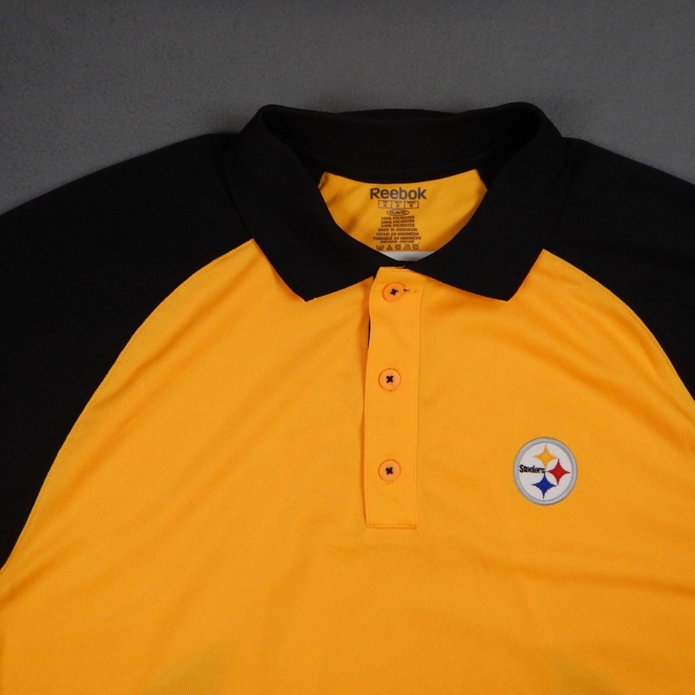 Pittsburgh Steelers Mens M Polo Shirt Reebok Yellow Black Short Sleeve NFL READ - Picture 2 of 15